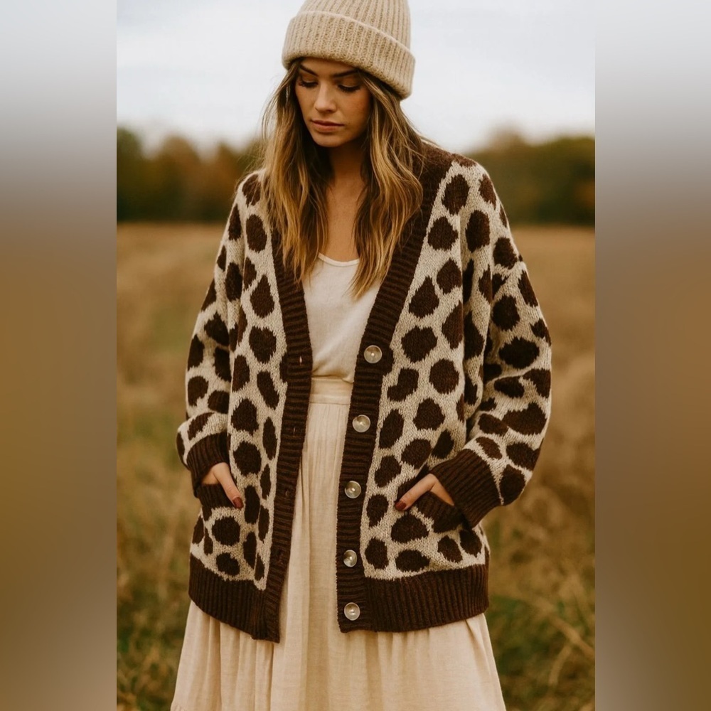 Brown Leopard Print Cardigan Sweater